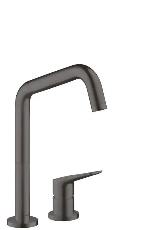 Küchenmischer mit zwei Ausläufen und einem schwenkbaren Wasserhahn, erhältlich in Brushed Black Chrome, von der Marke AXOR.